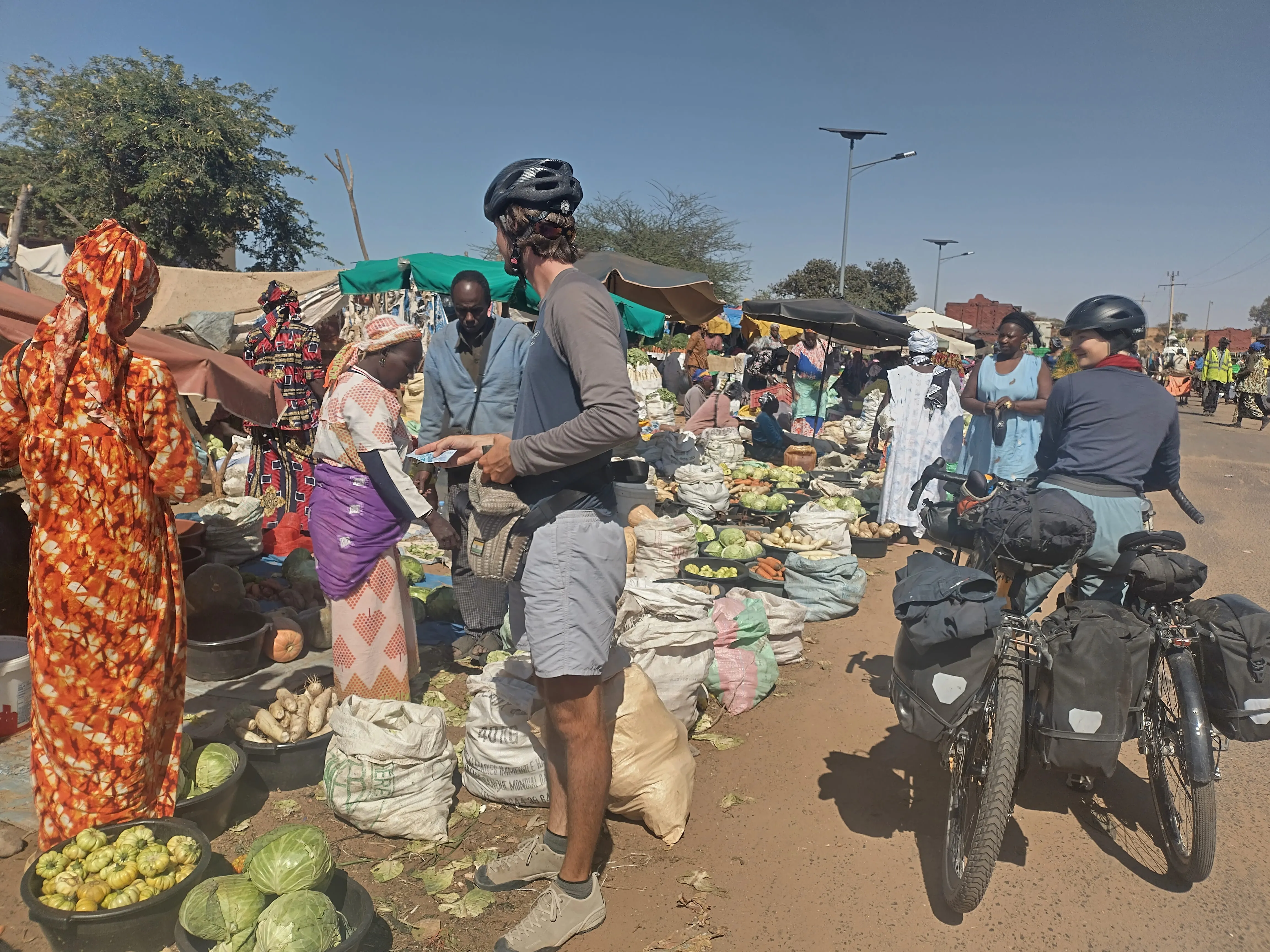A busy market stall with fruit and vegetables in Senegal