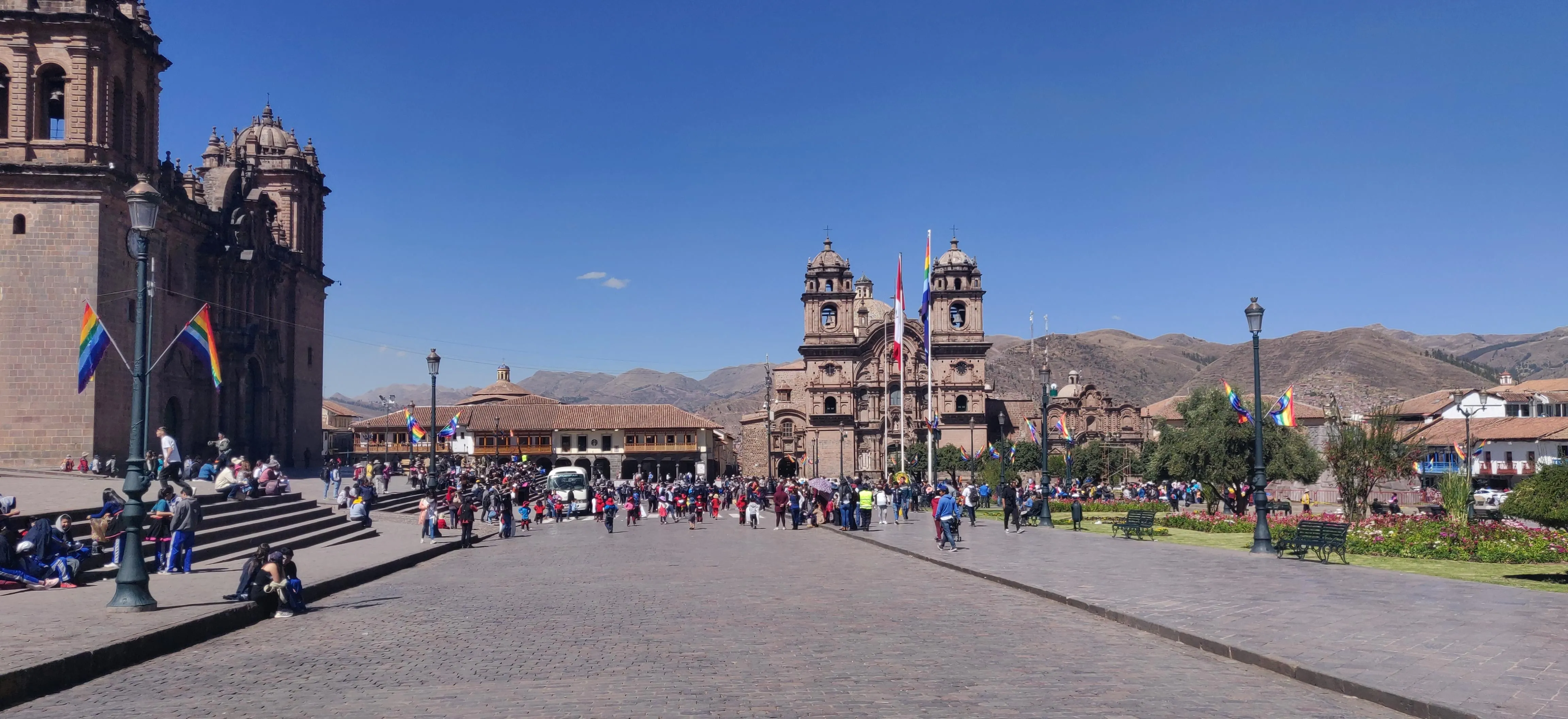 The Plaza de Armas in Cusco, Peru, with Spanish colonial architecture