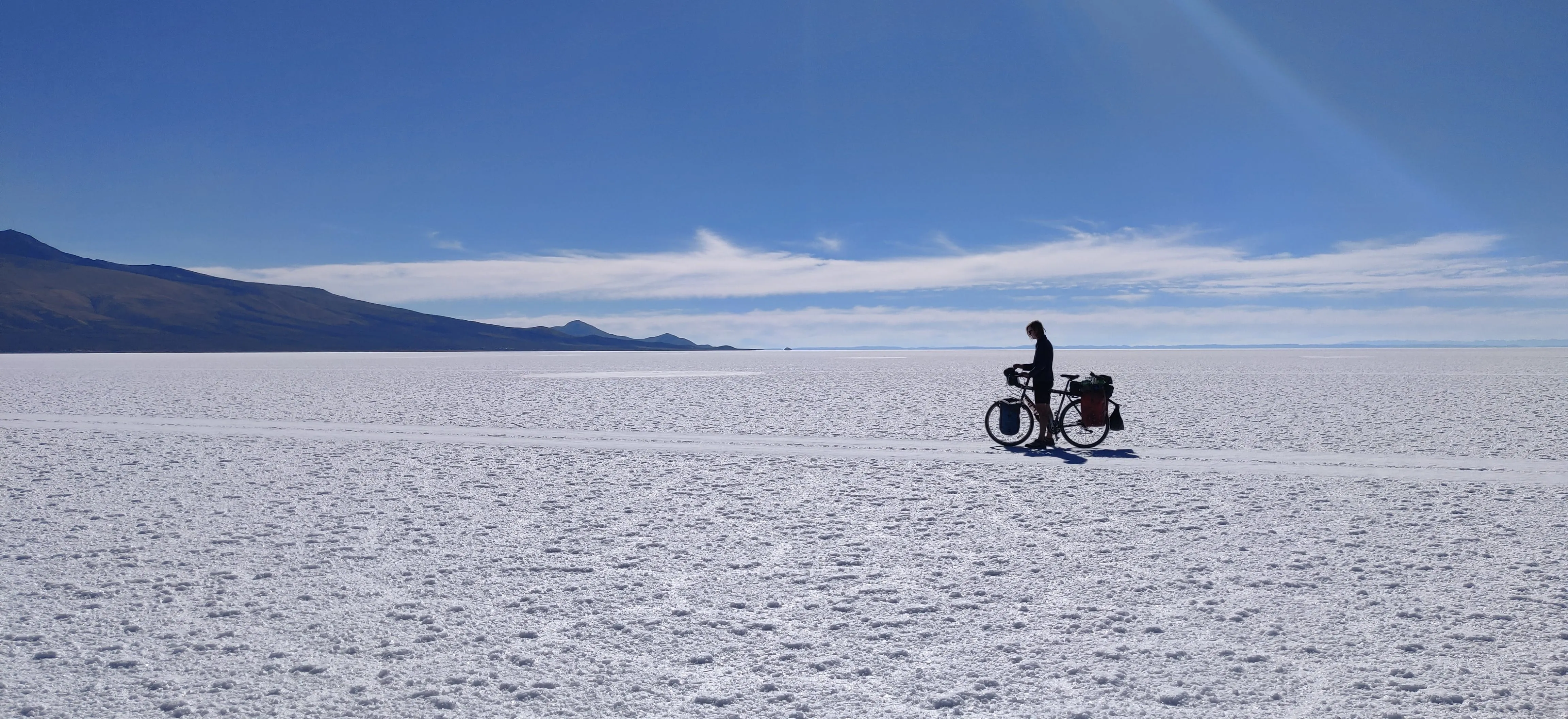 Will on a bicycle on the salar de Uyuni