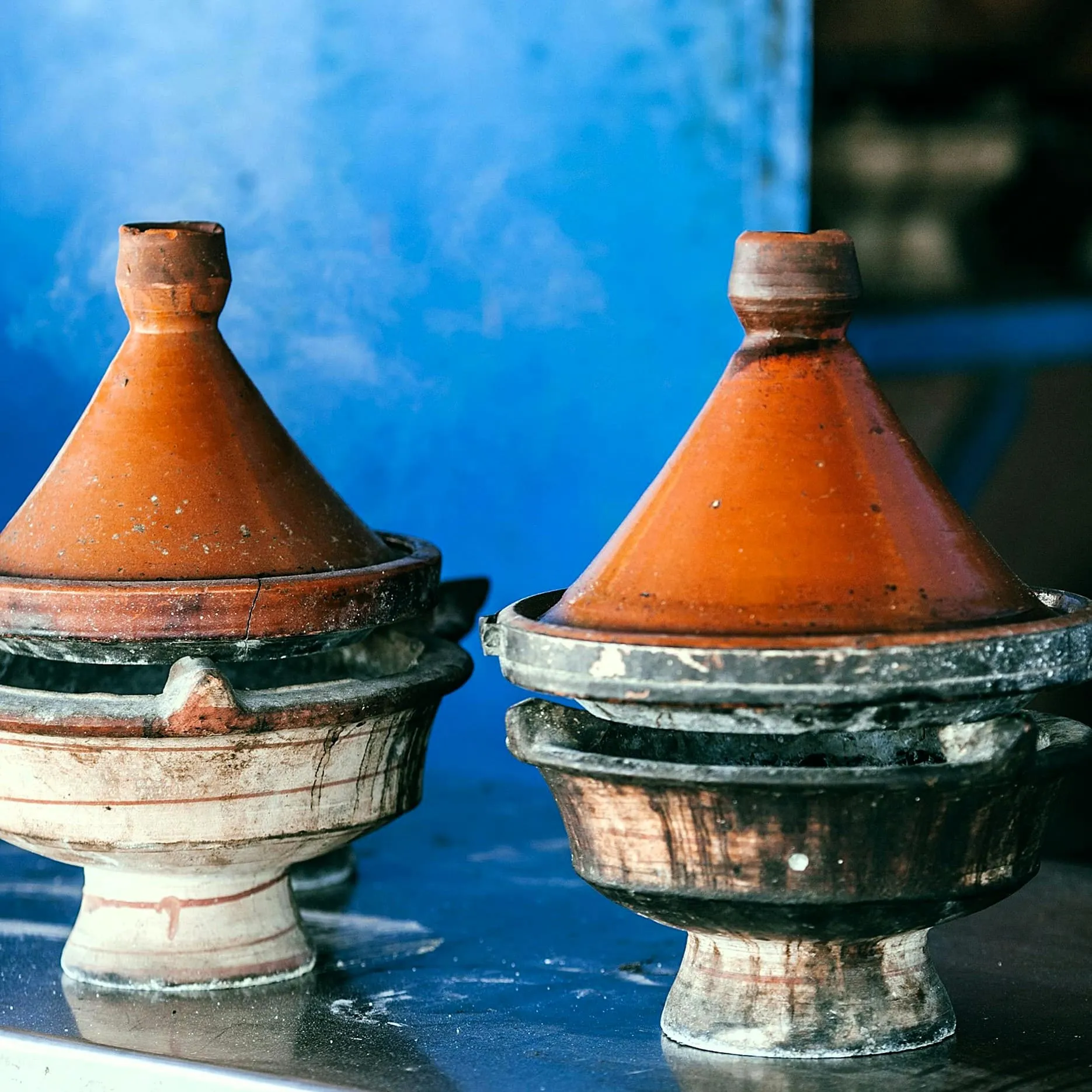 two tagine earthenware pots
