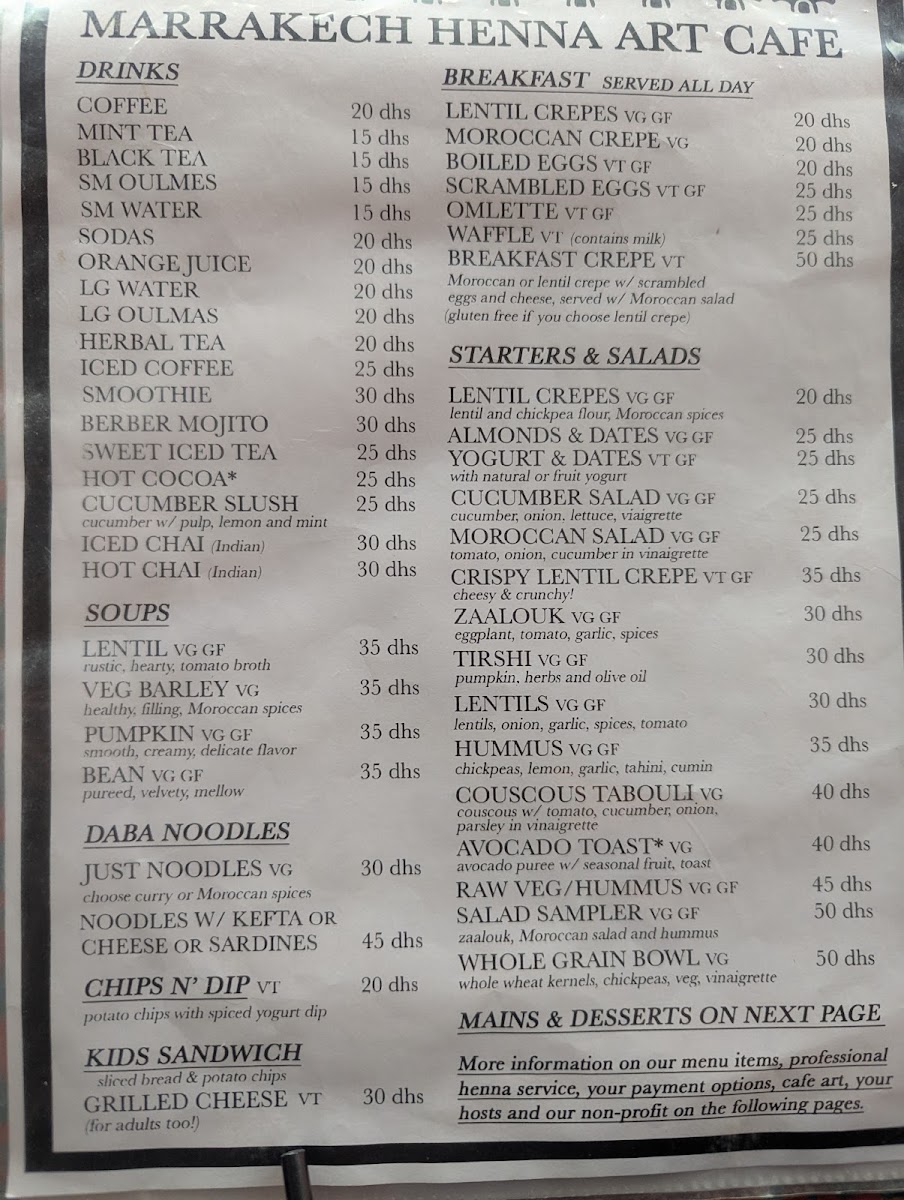 Henna art cafe menu